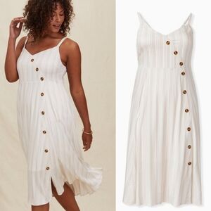 Torrid Striped Challis Asymmetric Button Sleeveless Midi Dress Off-white 3X